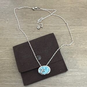Silver and Blue Palm Tree Pendant Necklace